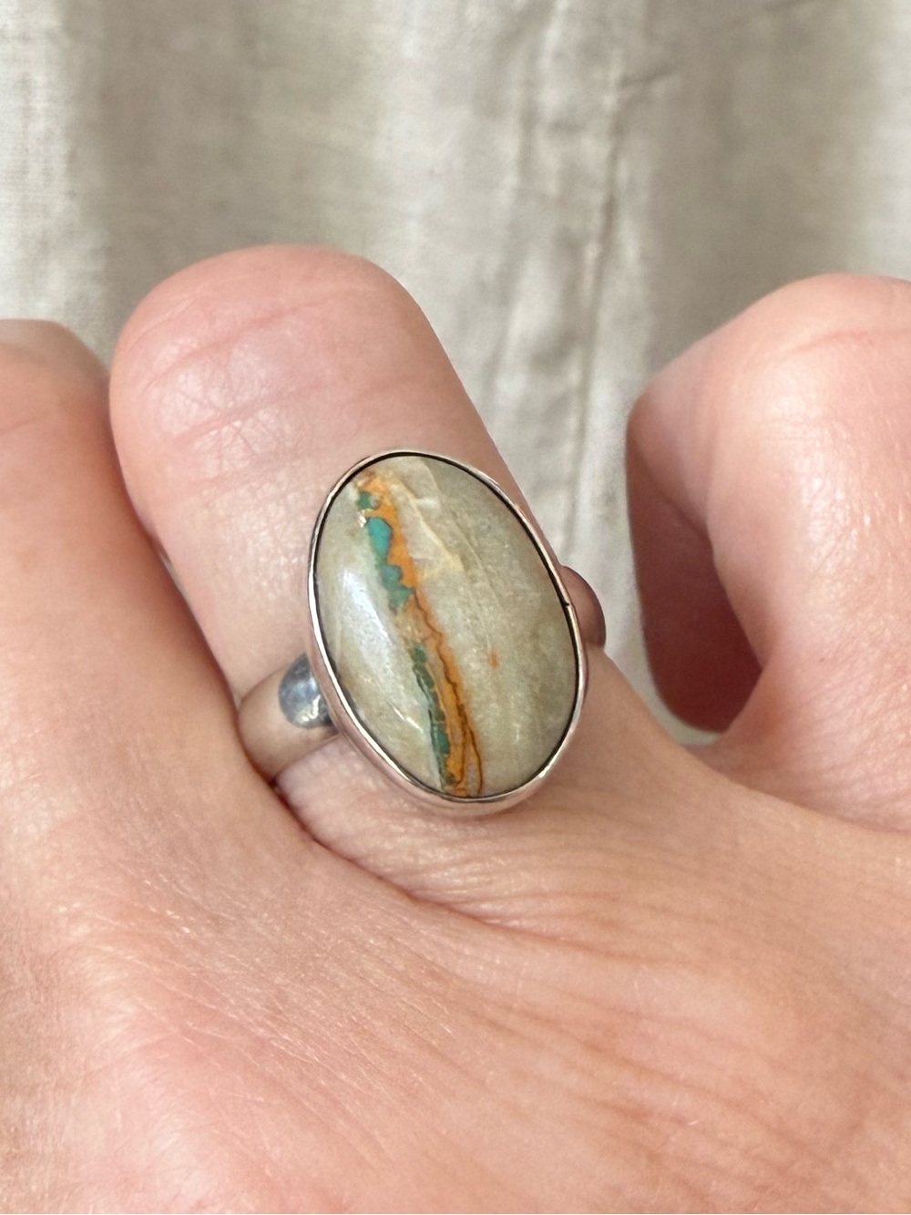 Royston Ribbon Turquoise Silver Ring, Size US 7.25